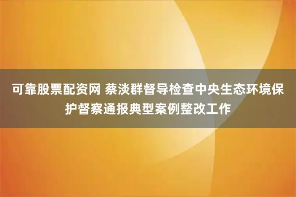 可靠股票配资网 蔡淡群督导检查中央生态环境保护督察通报典型案例整改工作